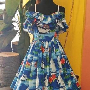 Tropical Hawaiian Ruffle Fit and Flare Dress